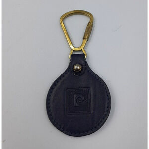 PIERRE CARDIN Vintage Logo Leather & Brass Key Chain Black Unisex NEW